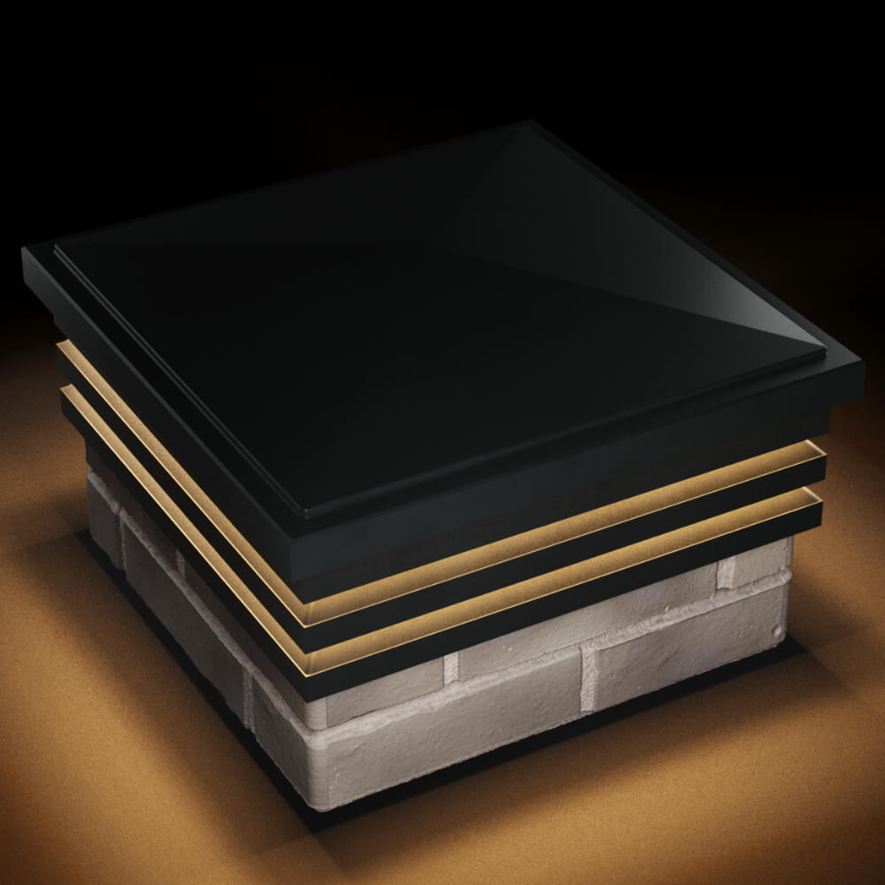 Колпак Zking Бона ХайТек Черный на столб 1.5х1.5 кирпича (385х385мм) с подсветкой в Ульяновске фото