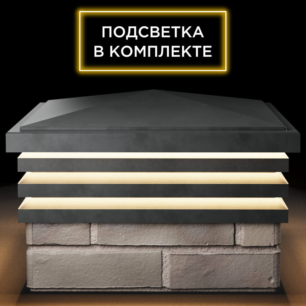 Колпак Zking Бона ХайТек Серый на столб 1.5х1.5 кирпича (385х385мм) с подсветкой Ульяновск фото