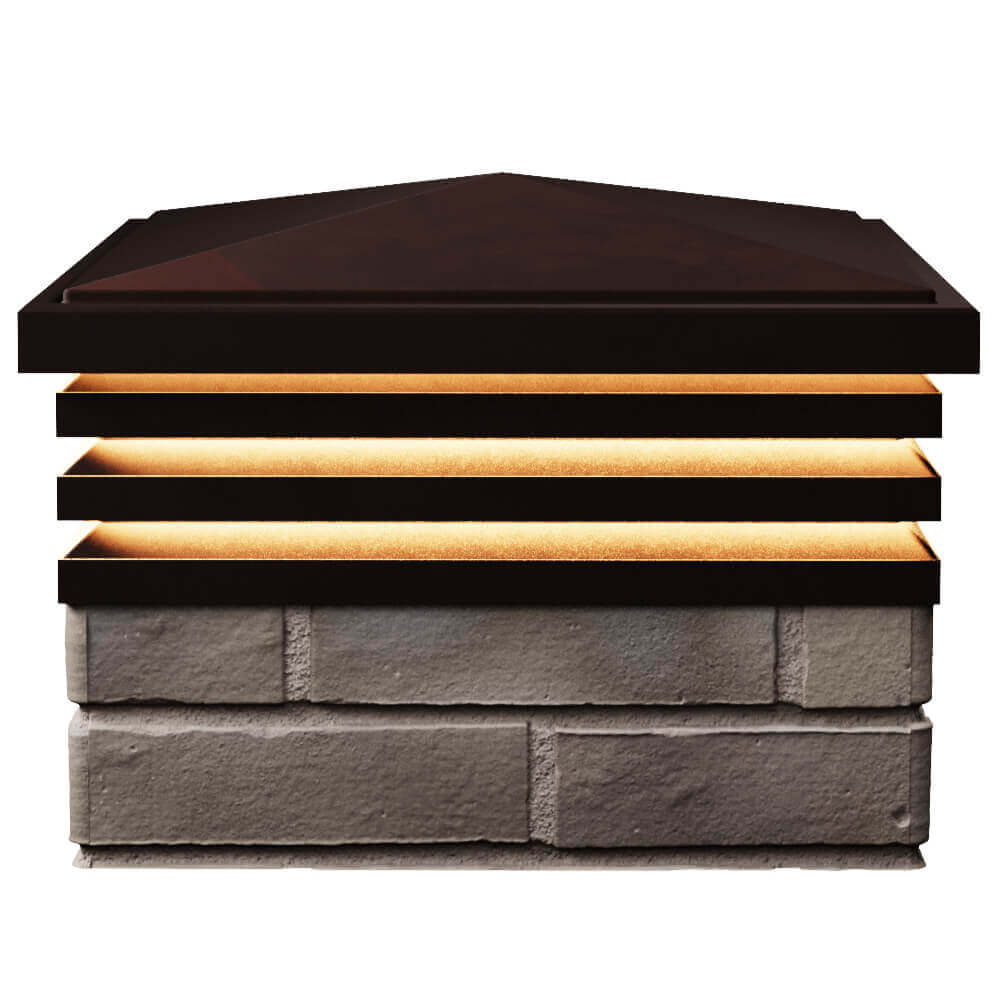 Колпак Zking Бона ХайТек Коричневый на столб 1.5х1.5 кирпича (385х385мм) с подсветкой в Ульяновске фото